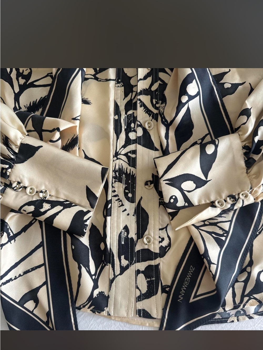 Zimmermann Ladybeetle Tie-Neck Scarf Shirt in cream and black printed silk - Picture 3 of 6